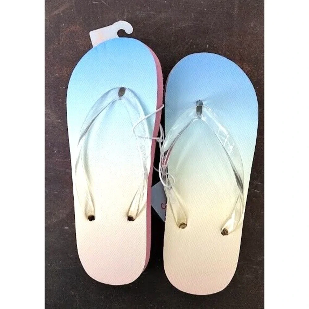 Cat & Jack Kids Flip Flops‎ Rainbow Ombre Clear Straps Size S 13/1